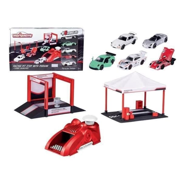 Leksak - Majorette - Porsche Racing Stand och Podium - 5 fordon - Från 3 år