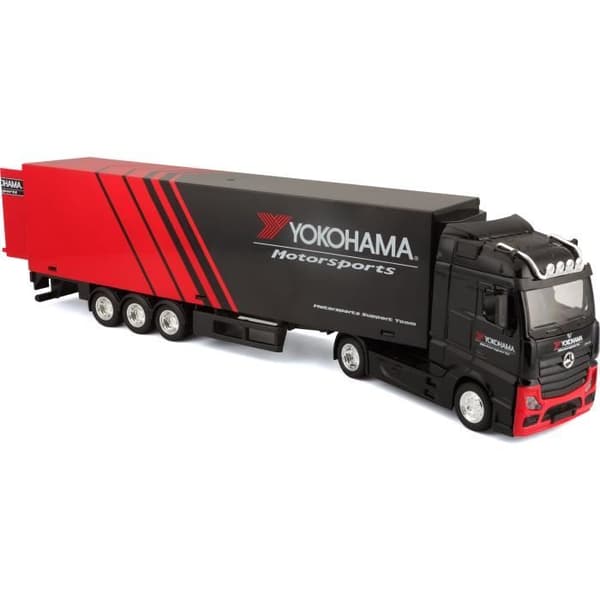Lastbil med släp Mercedes Benz Actros 1/43 STREET FIRE - Röd och Svart - BBURAGO