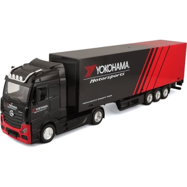Lastbil med släp Mercedes Benz Actros 1/43 STREET FIRE - Röd och Svart - BBURAGO