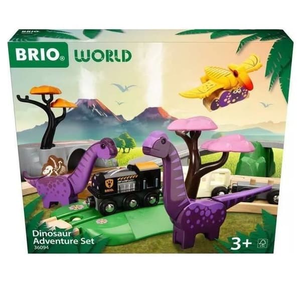 BRIO Dinosaurusseikkailusetti 21 osaa - Paristoton leikkitoiminta - Dinosaurukset mukana - Puinen junasetti - Brio World