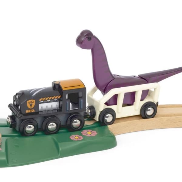 BRIO Dinosaurusseikkailusetti 21 osaa - Paristoton leikkitoiminta - Dinosaurukset mukana - Puinen junasetti - Brio World