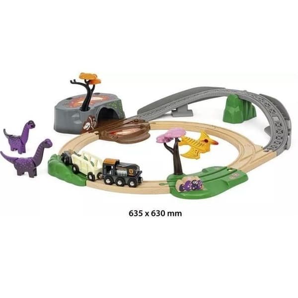 BRIO Dinosaurusseikkailusetti 21 osaa - Paristoton leikkitoiminta - Dinosaurukset mukana - Puinen junasetti - Brio World