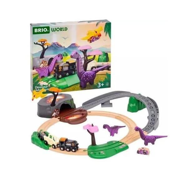 BRIO Dinosaurusseikkailusetti 21 osaa - Paristoton leikkitoiminta - Dinosaurukset mukana - Puinen junasetti - Brio World