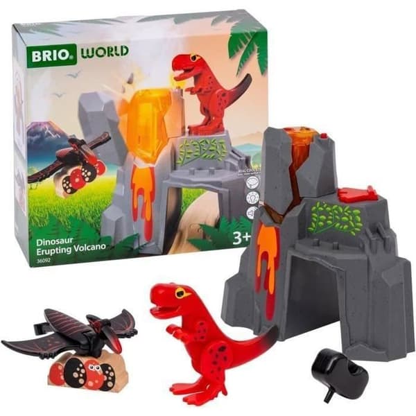 Brio Vulkanudbrud Dinosaur - Trætogsæt Tilbehør - Batterifri/Magnetfri Legeaction - Alder 3+