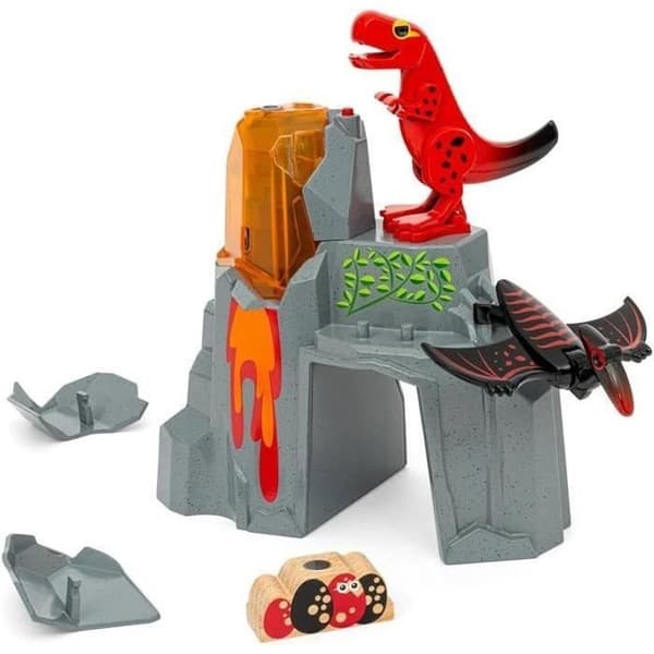 Brio Purkautuva Tulivuori Dinosaurus - Puinen Junasetti Lisävaruste - Paristoton/Magneettiton Leikkitoiminta - Ikä 3+ -