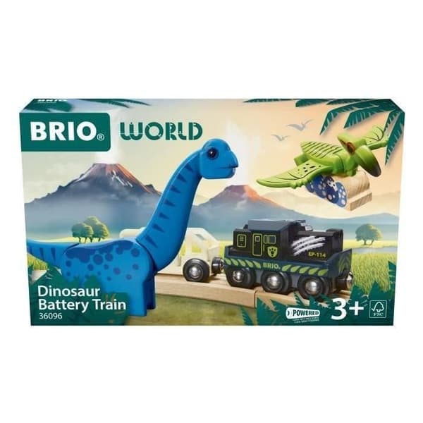 Brio Paristokäyttöinen Dinosaurusjuna - Sähköjuna - Dinosaurus mukana - Puinen junasetti - Ikä 3+ - Brio World - 36096