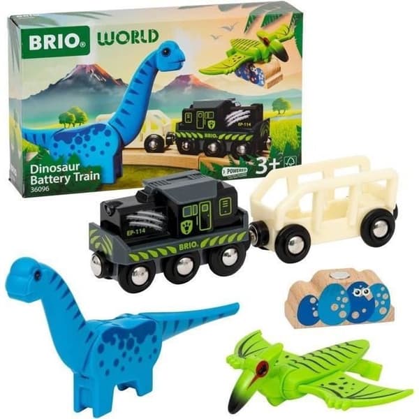 Brio Paristokäyttöinen Dinosaurusjuna - Sähköjuna - Dinosaurus mukana - Puinen junasetti - Ikä 3+ - Brio World - 36096