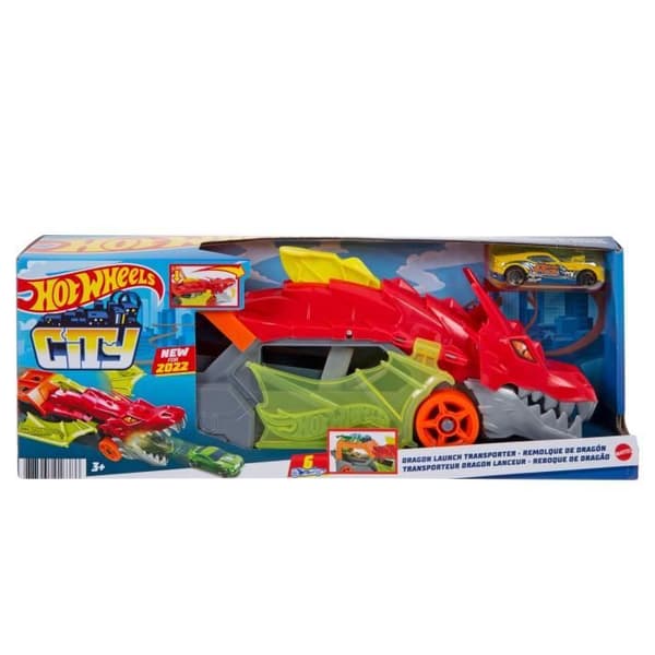 Hot Wheels City - 2-i-1 Launching Dragon Transporter - Lastbil / Leksaksbil - Från 3 år GTK42