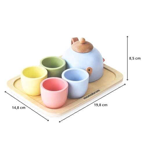 Mamabrum teservis i trä för barn 3+, teservis för barn med bricka - 7 element, rollspelsleksaker