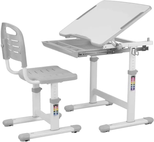 Justerbart Höjd Barnskrivbord och Stol Set, Lutande Skrivbord, med Förvaringslåda, 54-76,5 cm,Blå