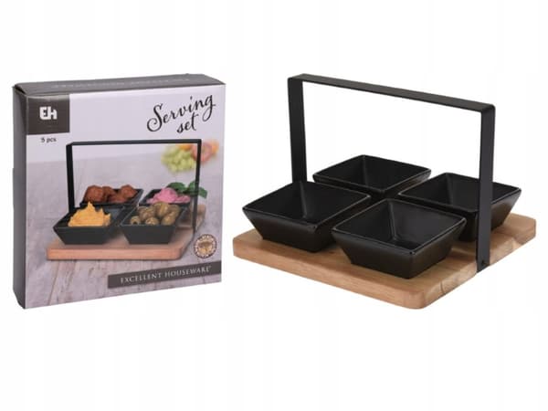 Snackskålar 4 st + akaciabräda med handtag