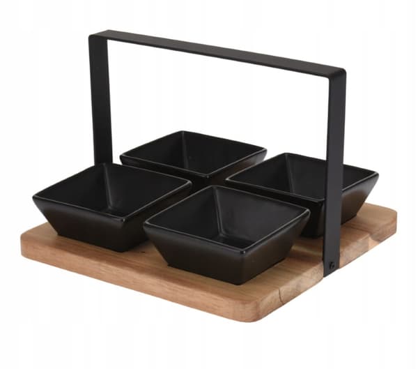 Snackskålar 4 st + akaciabräda med handtag