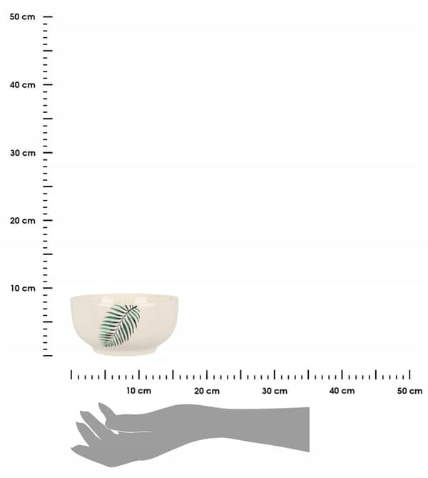 Porslinsskål 600ml Beige med grönt blad 7x14,3cm