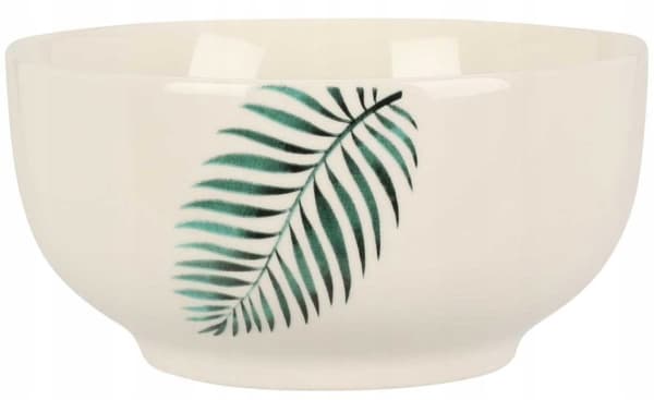 Porslinsskål 600ml Beige med grönt blad 7x14,3cm