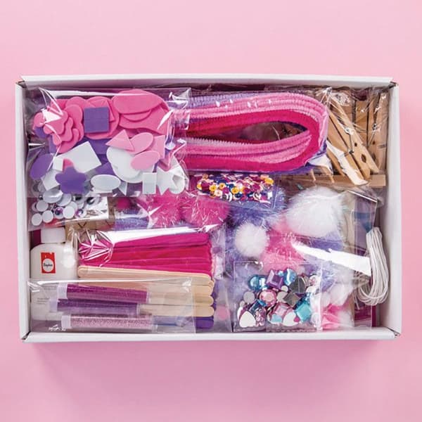 RAYHER Unicorn pyssellåda - 1000 stycken - Vit/Mörkrosa/Lila - För barn från 5 år och uppåt