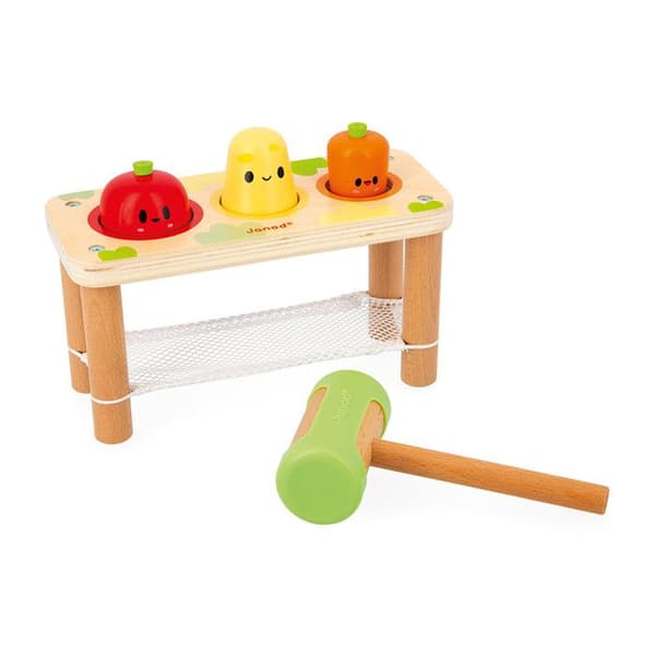 Taptap Farm Grönsaker - Barns tidig inlärningsleksak - 3 Grönsaker från trädgården + 1 Mallet - FSC Wood - Från 12 månader