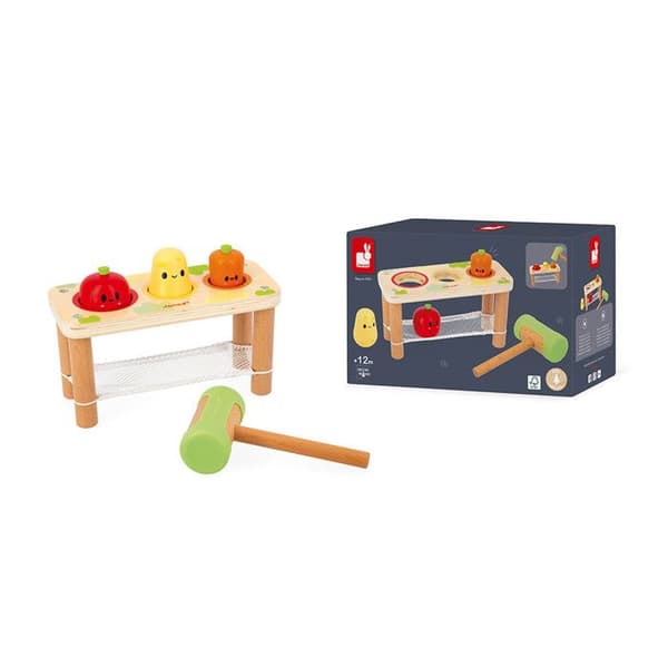 Taptap Farm Grönsaker - Barns tidig inlärningsleksak - 3 Grönsaker från trädgården + 1 Mallet - FSC Wood - Från 12 månader