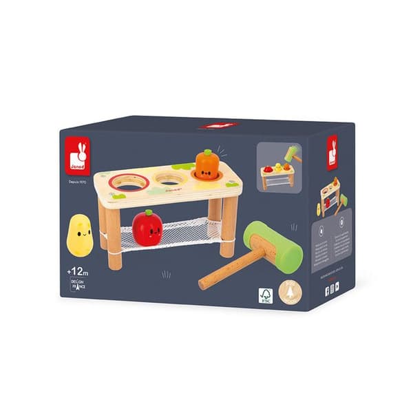 Taptap Farm Grönsaker - Barns tidig inlärningsleksak - 3 Grönsaker från trädgården + 1 Mallet - FSC Wood - Från 12 månader