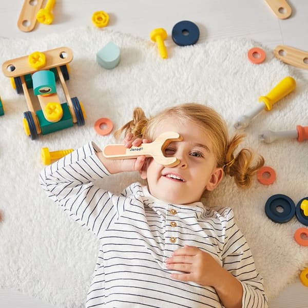 Barrel 100 Pieces Brico'Kids - Byggspel för barn - 98 tillbehör + 2 verktyg - Imitationsspel - Från 3 år
