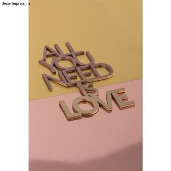 Skrift. trä "All you need is love"FSC100%, natur, 12,4x21,8x0,4cm, tab.-LS 1st.