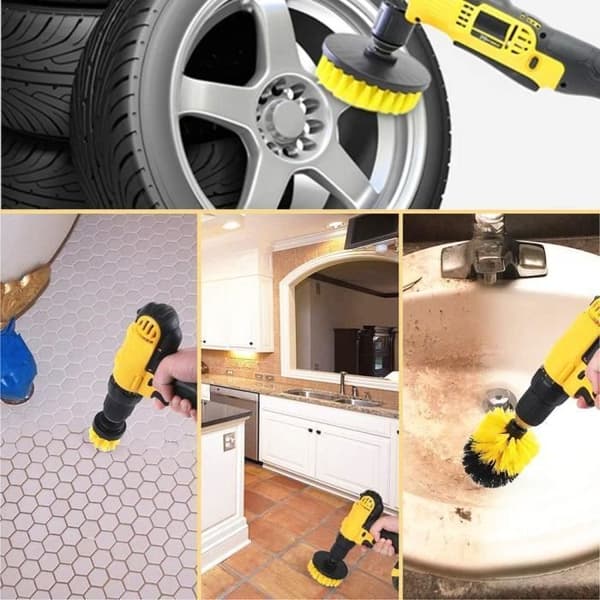 Rengöringsborste för elektrisk borr - ZGEER - 4 delar - Nylon/metall - Gul/Svart