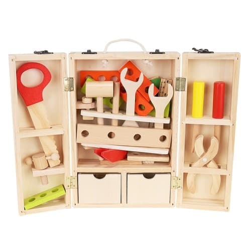 Box + set med träverktyg 22697