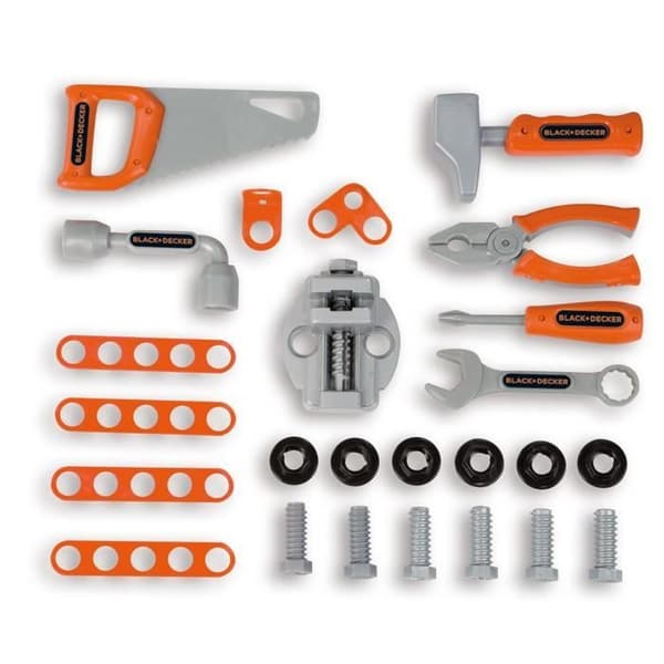 Smoby - Black and Decker -Bricolo Smart Workbench - Imitationsspel - Fodral som förvandlas till en arbetsbänk - 33 tillbehör ingår - Fa