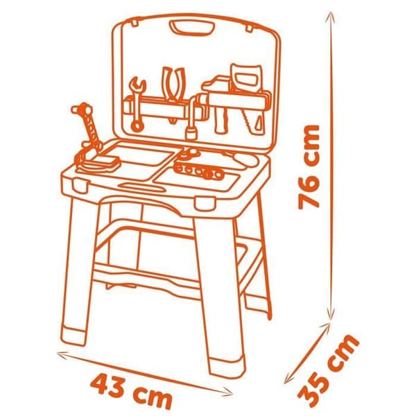 Smoby - Black and Decker -Bricolo Smart Workbench - Imitationsspel - Fodral som förvandlas till en arbetsbänk - 33 tillbehör ingår - Fa