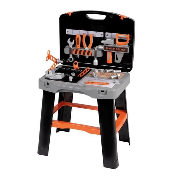 Smoby - Black and Decker -Bricolo Smart Workbench - Imitationsspel - Fodral som förvandlas till en arbetsbänk - 33 tillbehör ingår - Fa