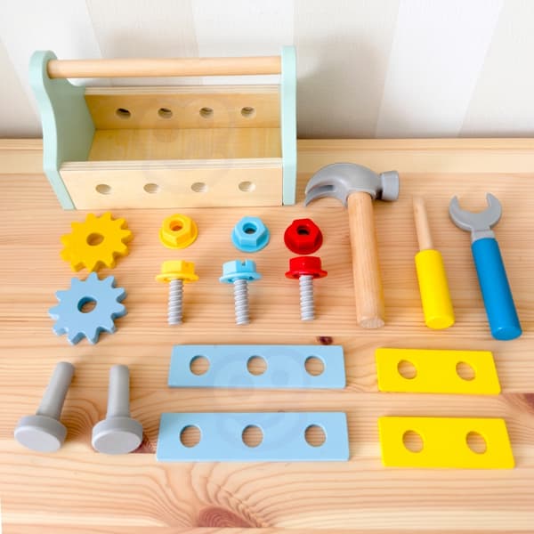 TOOKY TOY Værktøjskasse i træ 18 stk.