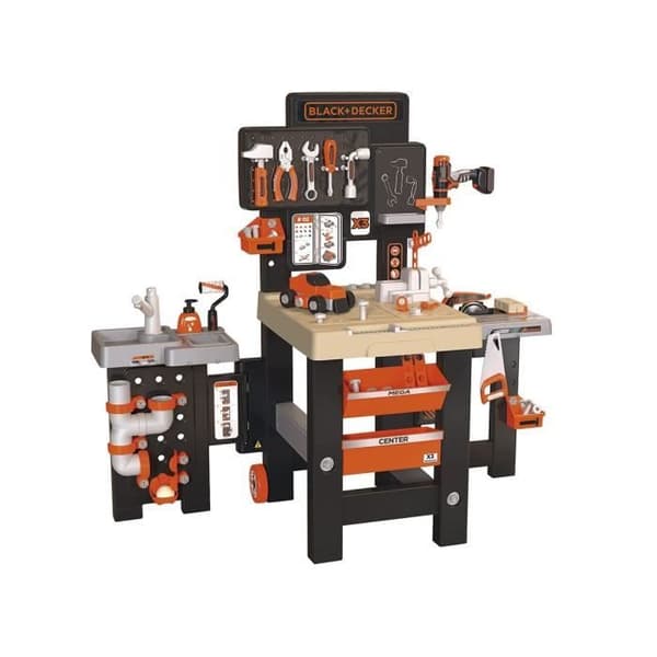 Smoby - Black and Decker - Mega center - 3 delar: mekanik, VVS, snickeri - Många tillbehör - Fransk tillverkning