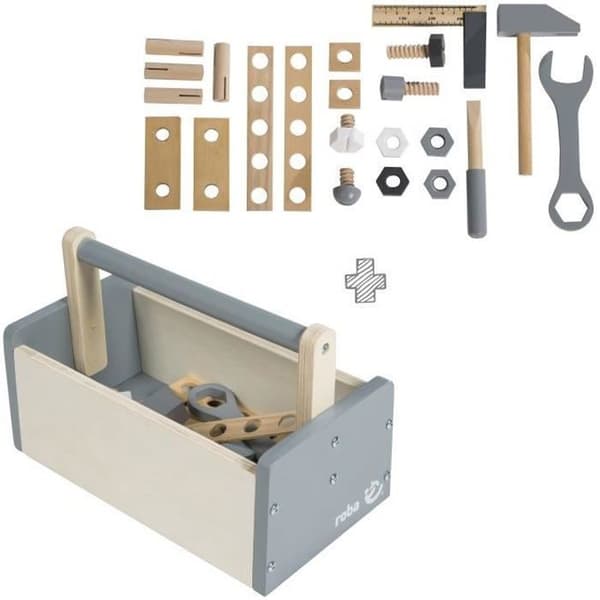 Verktygslåda för barn - ROBA - 22 delar - massivt trä och plywood
