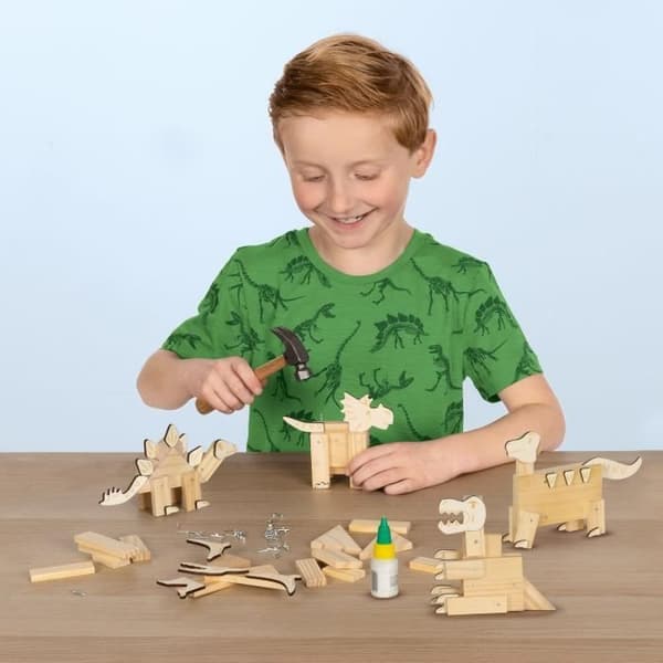 Træbearbejdningssæt - SES CREATIVE - Dinosaurer - Med søm og lim