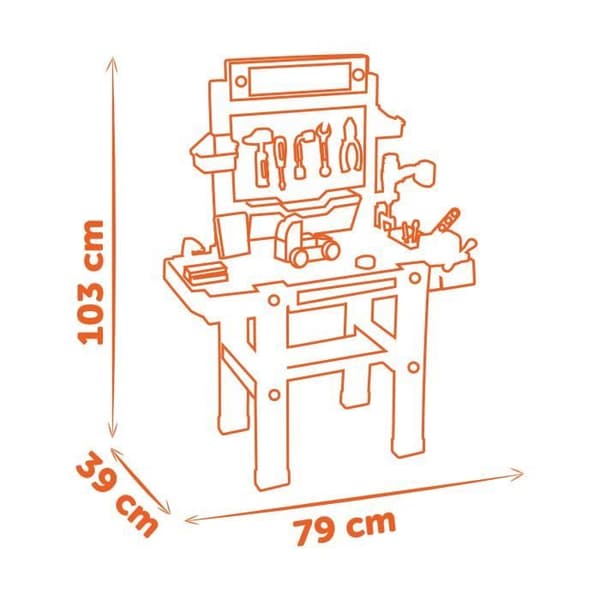 Smoby - Black and Decker Ultimate DIY Workbench - Realistiska ljud - 95 tillbehör - Bil att bygga - Tillverkad i Frankrike
