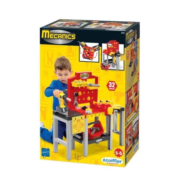 ECOIFFIER Modulär DIY-arbetsbänk - 32 delar - Mecanics Collection - Rekommenderas från 18 månader - Garanterat franskt ursprung