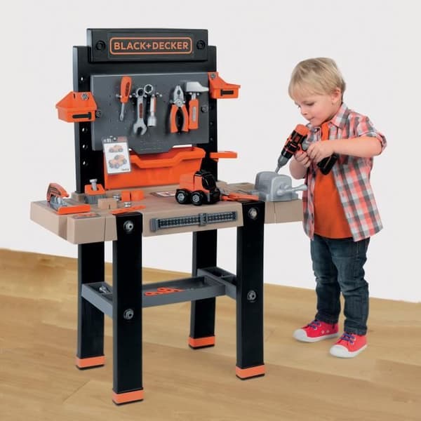 Smoby - Black and Decker Ultimate DIY-arbejdsbænk - Realistiske lyde - 95 tilbehør - Bil at bygge - Lavet i Frankrig