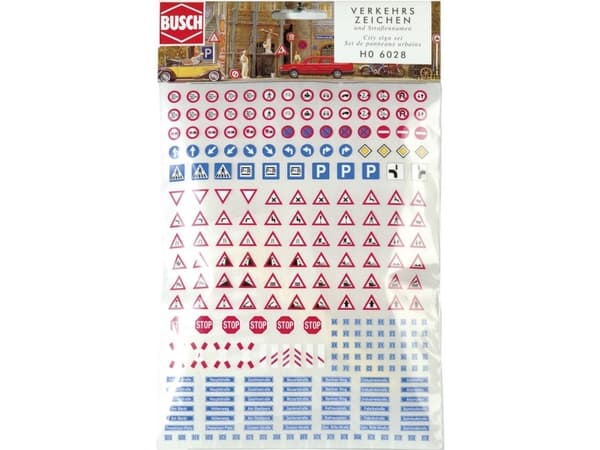 Busch 6028 H0 Set trafikljus, gatunamn, husnummer Byggnadsset
