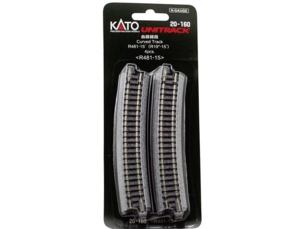 7078109 N Kato Unitrack Böjt spår 15° 481 mm 4 st
