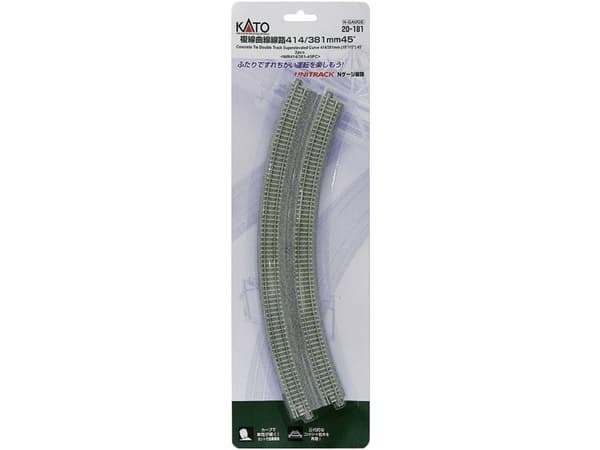 7078114 N Kato Unitrack Dubbelskena, böjd skena, 45° upphöjd 381 mm, 414 mm 2 st