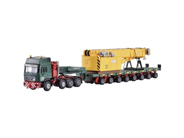 Kibri 13600 H0 Lastbiler model MAN SK med gulvle platformvogn med Skinneran-overdel