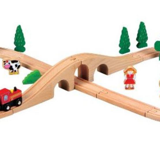 Lelin Toys - Tågset 105 Cm Brun 35 Delar