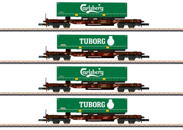 Märklin Deep-Well Flat Car Set, Z (1:220), 15 År, 4 styck