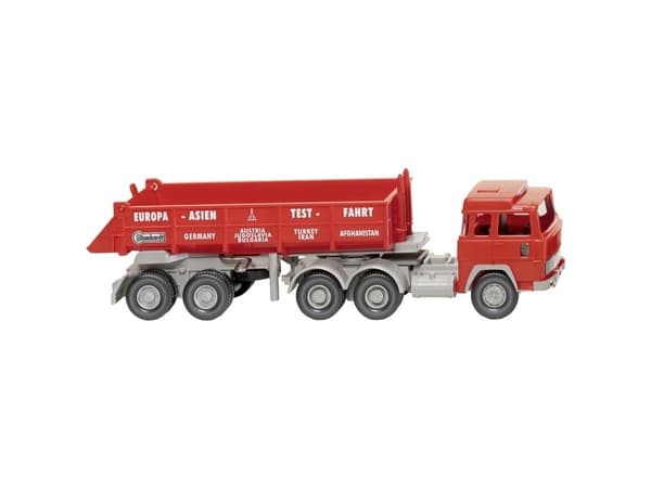 Kuorma-automalli H0 Wiking 067708 Magirus Deutz takakippipuoliperävaunu (Magirus 235 D) Koeajo Eurooppa-Aasia