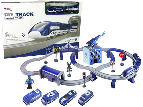 Elektrisk tågbana - polis - 92 element - blå