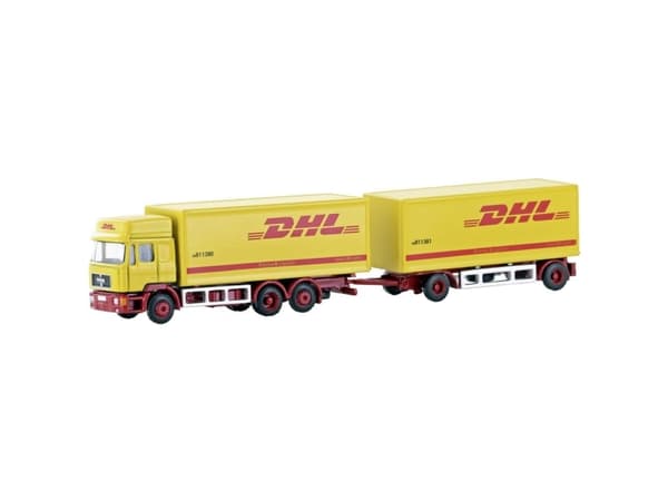 Minis by Lemke LC4607 N Lastbiler model MAN F90 3-akslet kuffert-hængetræk DHL