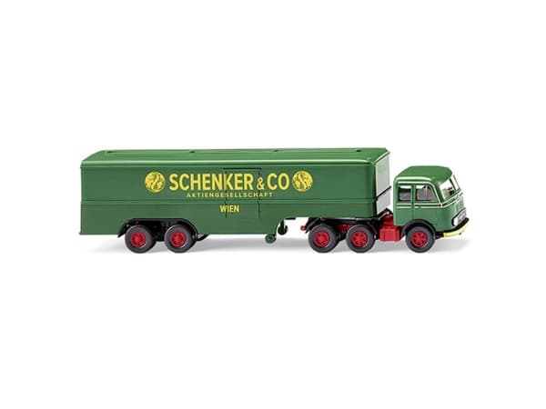 Wiking 051327 H0 Lastbiler model Mercedes Benz LPS 333 kuffertsatteltog Schenker
