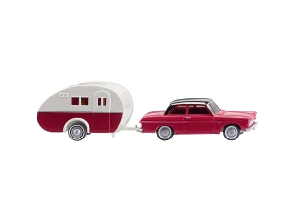Wiking 020203 H0 Personbil model Ford Taunus 12M med campingvogn