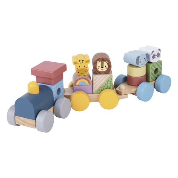 TOOKY TOY Trä Tåg med Djur Blockerar Montessori Pussel