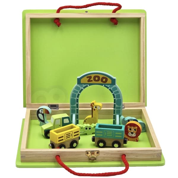 TOOKY TOY Trä Tåg Zoo Tåg Magnetisk Spår I En Resväska