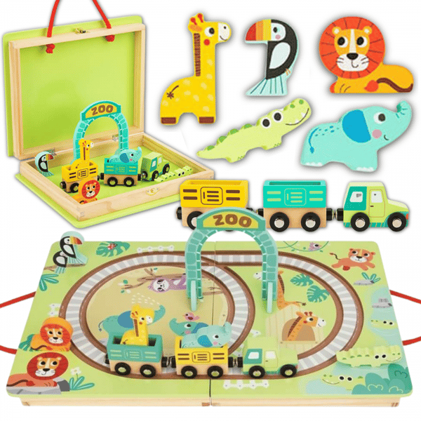 TOOKY TOY Trä Tåg Zoo Tåg Magnetisk Spår I En Resväska